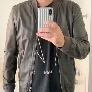 All saints leather bomber olive green / grey